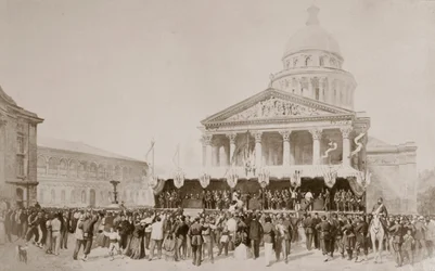 Inschrijving van vrijwilligers in de Nationale Garde, Place du Pantheon, Parijs, 1870-1871