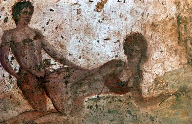 Erotische muurschildering, Pompeï, Italië