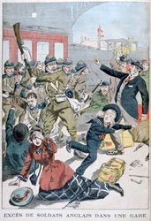 Excessen van Britse soldaten in een treinstation, 1902
