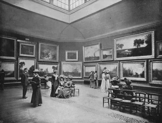 Tentoonstelling van schilderijen van William Turner in de National Gallery, Londen, ca. 1903