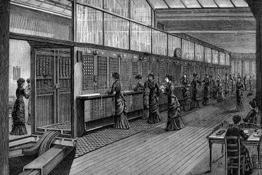 Vrouwelijke telefonisten bij de Centrale Telefooncentrale, Parijs, 1890