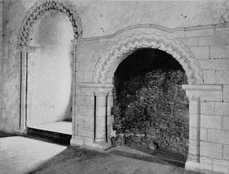 Haard in de Banketzaal, Kasteel Hedingham, Essex 12e eeuw, 1927