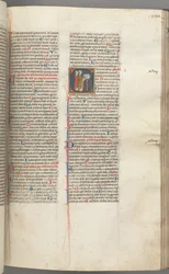Fol. 230r, Psalm 97, gehistorieerde initiaal C, twee geestelijken zingend bij een lessenaar, ca. 1275-1300