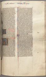 Fol. 251 r, Wijsheid, gehistorieerde initiaal D, Salomo onderwijst een soldaat, ca. 1275-1300