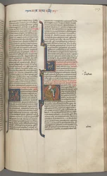 Fol. 317r, Baruch, gehistoriseerde initiaal H, Baruch zittend aan een bureau schrijvend op een rol, ca. 1275-1300