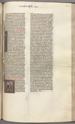 Fol. 353r, Joel, gehistorieerde initiaal V, Joel zittend met een rol, buste van God erboven, c. 1275-1300