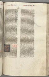 Fol. 357r, Obadja, gehistorieerde initiaal V, Obadja en een Jood in discussie, ca. 1275-1300