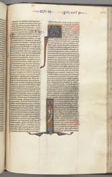 Fol. 404r, Mark, gehistorieerde initiaal I, Mark staande met een rol, c. 1275-1300