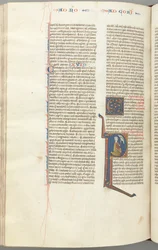 Fol. 440v, Korintiërs I, gehistorieerde initiaal P, Paulus knielend pratend met de buste van God boven, c.