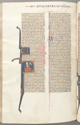 Fol. 455v, Thessalonicenzen II, gehistorieerde initiaal P, Paulus zittend met een zwaard, circa 1275-1300