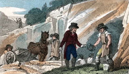 Fossielen zoeken in de Cherry Hinton krijtgroeve, Cambridgeshire, 1822