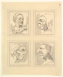 Vier Hoofden uit Karikaturen door Leonardo da Vinci, van Tekeningen door Wincelslaus Hollar