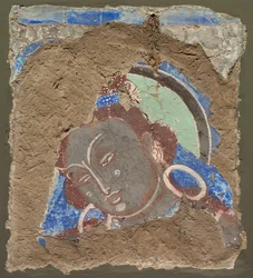Fragment met een hoofd van Bodhisattva, 600-650