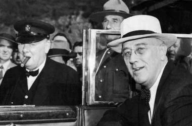 Franklin D Roosevelt en Winston Churchill ontmoeting in Quebec, Canada, 1944