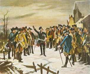 Frederik de Grote houdt een toespraak...aan de vooravond van de Slag bij Leuthen, 5 december 1757