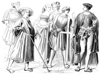 Franse edelen en vrouwen, een yeoman van de wacht, en een heer, 15e eeuw 1849