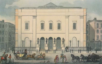 Vooraanzicht van het Theatre Royal, Drury Lane, Westminster, Londen, 1812