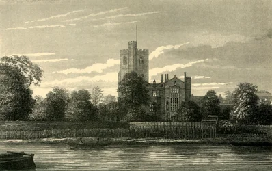 Fulham Church, vanaf de Theems, ca. 1878