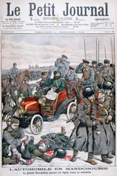 Generaal Kuropatkin die de Russische linies per auto bezoekt, Russisch-Japanse Oorlog, 1904