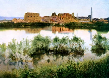 Algemeen Uitzicht op de Grote Tempel van Amen Ra, Egypte