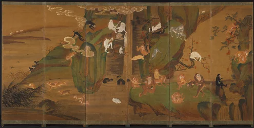 Gibbons in een landschap, late 1800s of vroege 1900s