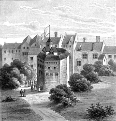 Globe Theatre, Bankside, Southwark, Londen, zoals het verscheen c1598