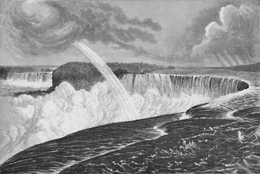 Groot uitzicht op de Horseshoe Canadese en Amerikaanse watervallen, 1883