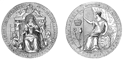Grote zegel van koningin Ann, na de unie van Engeland en Schotland, 1707, 19e eeuw