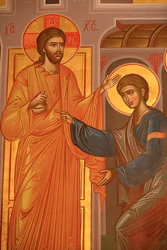 Grieks-orthodoxe icoon die Christus toont met zijn wonden, Thessaloniki, Griekenland
