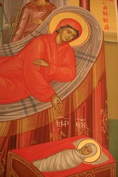 Grieks-orthodox icoon met de geboorte van Maria