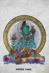 Groene Tara, Boeddhistisch symbool van welvaart. Kopan klooster, Bhaktapur, Nepal