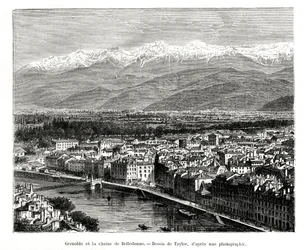 Grenoble vanaf de Belledonne-bergketen, Frankrijk, 1886