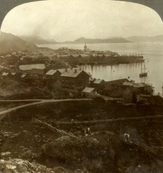 Hammerfest. De noordelijkste stad ter wereld - geen zonsondergang van 13 mei tot 29 juli, Noorwegen, c1905