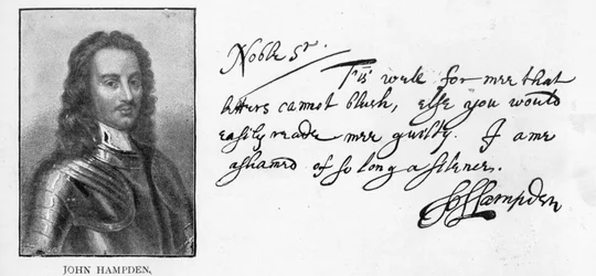 Handschrift en handtekening van John Hampden uit een brief geschreven aan Sir John Eliot in de gevangenis, 21 maart