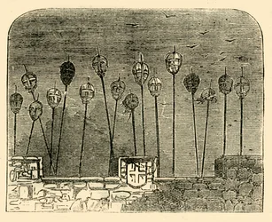 Hoofden op de oude Londense brug, c1872