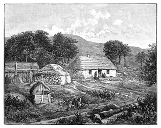 Hooglandhuisjes in Lochaber, Schotland, 1900