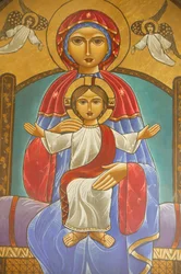 Heilige Maagd en Sint Jan Kame koptisch klooster icoon Egypte