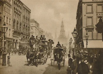 Hoe Londen is veranderd sinds hoge hoeden werden gedragen door buitenpassagiers, ca. 1900, ca. 1935