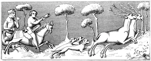 Hertenjacht met honden, 14e eeuw 1849
