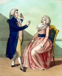 Hypnotiseur hypnotiseert een patiënt, ca. 1795