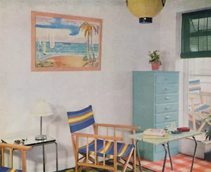 In dit kleine Londense appartement is gebruik gemaakt van goedkope meubels, 1940
