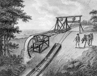 Hellend vlak aangedreven door waterrad gebruikt op een kanaal, 1796