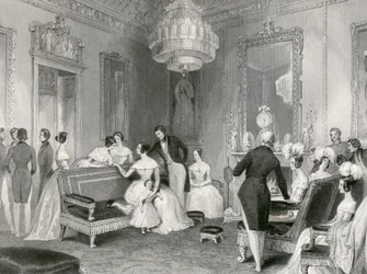 Interieur van de Gele Tekenzaal, Buckingham Palace, Londen, 1840