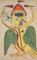 Jatayu hindert de wagen van Ravana, probeert de ontvoering van Sita te voorkomen, 1800s