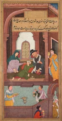 Jezus geneest de zoon van de edelman in Kafarnaüm, uit een Spiegel van Heiligheid Mirat al-quds..., 1602-160