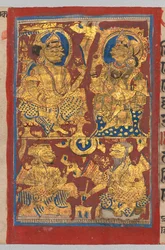 Koning Siddhartha en koningin Trishala met de droomuitleggers, uit een Kalpa-sutra, ca. 1475-1500