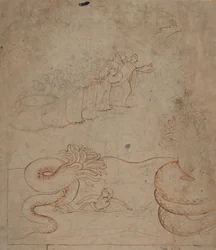 Krishna onderwerpt de slang Kaliya in de Yamuna-rivier, ca. 1780