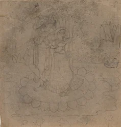 Krishna en Radha Staand op een Lotus, late 19e-begin 20e eeuw