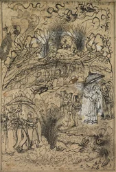 Krishna en Radha onder de berg Govardhan, ca. 1720