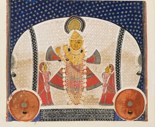 Krishna als Shrinathji die een fluit speelt